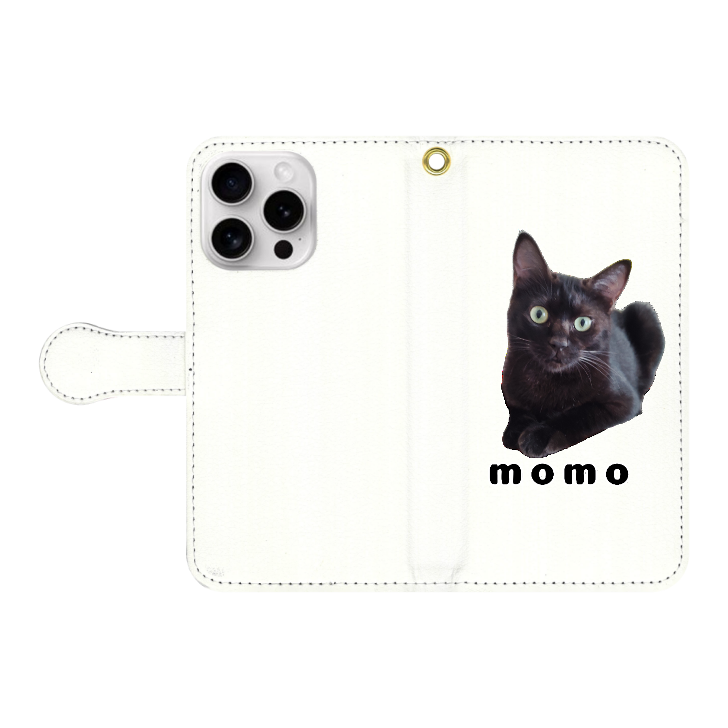 黒ねこももちゃん iPhone16 Pro 手帳型スマホケース