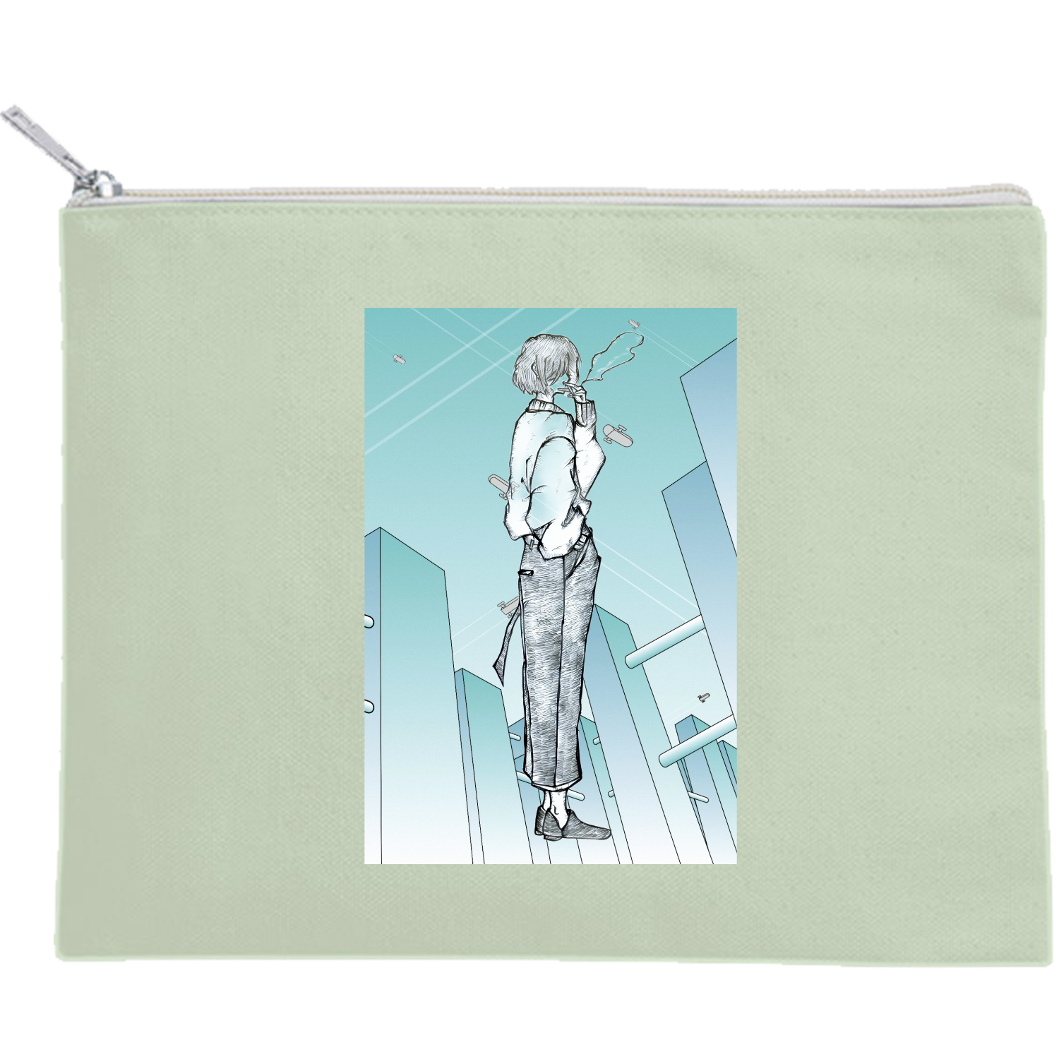 一服 キャンバスフラットポーチ（M）【白プリント有】