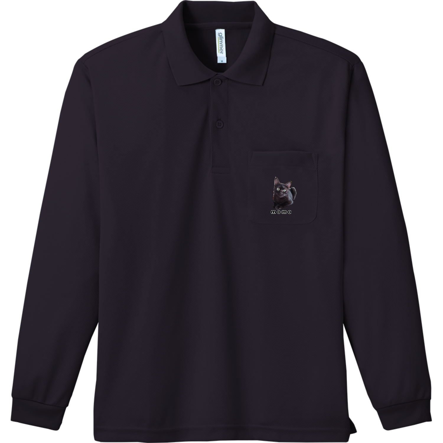 黒ねこももちゃん ドライ長袖ポロシャツ
