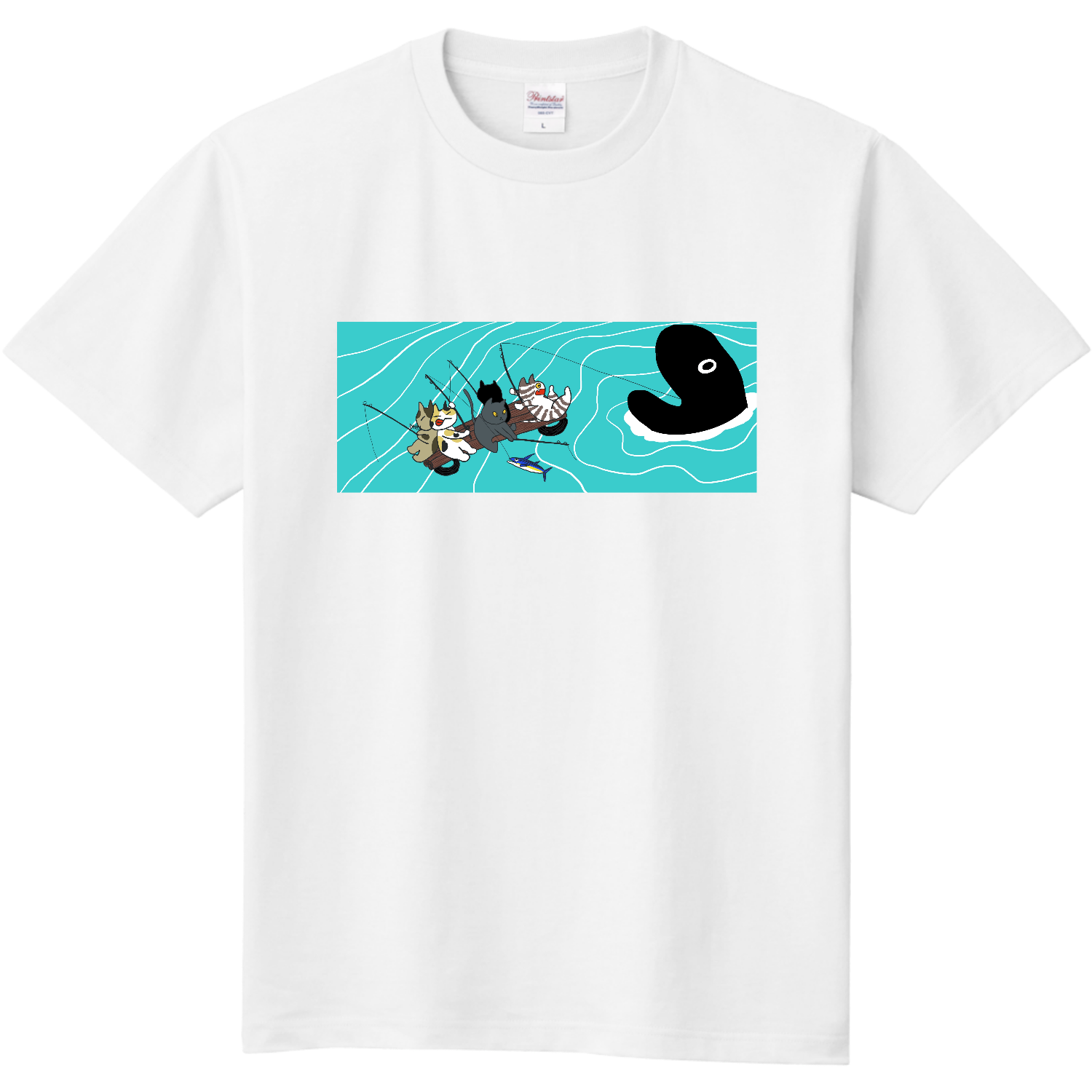 ねこの魚釣り キッズＴシャツ
