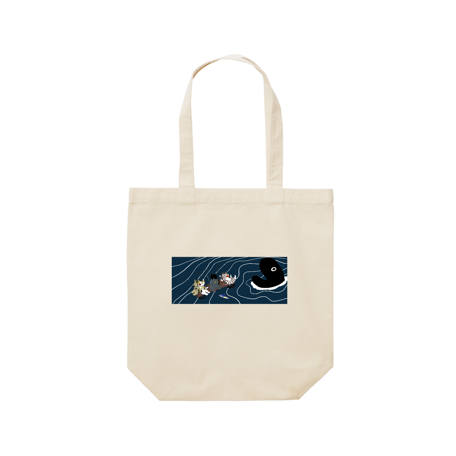 ねこの魚釣り レギュラーキャンバストートバッグ(M) (フルカラー転写プリント)