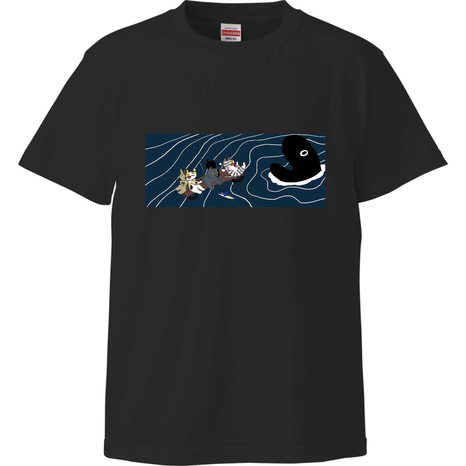 ねこの魚釣り ハイクオリティーTシャツ