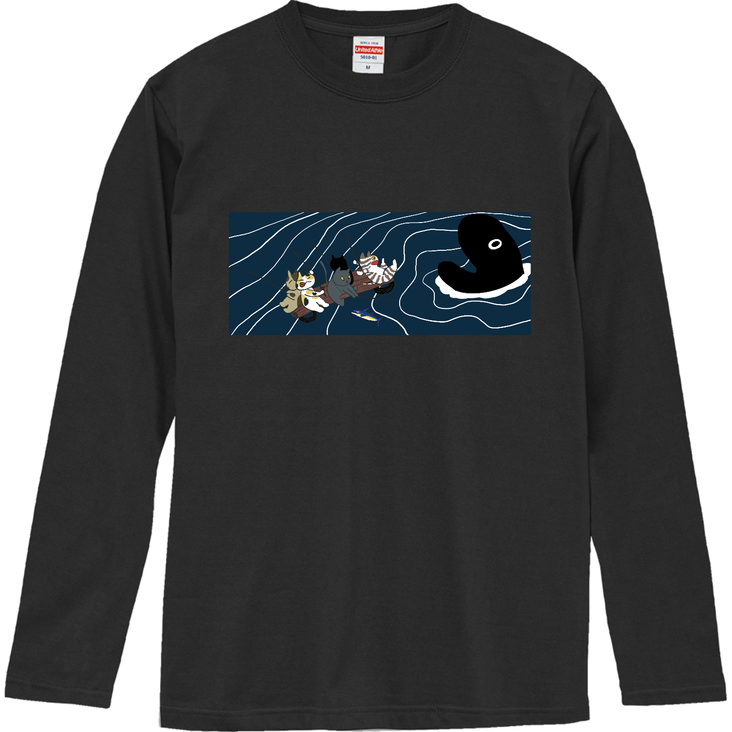 ねこの魚釣り ロングスリーブTシャツ