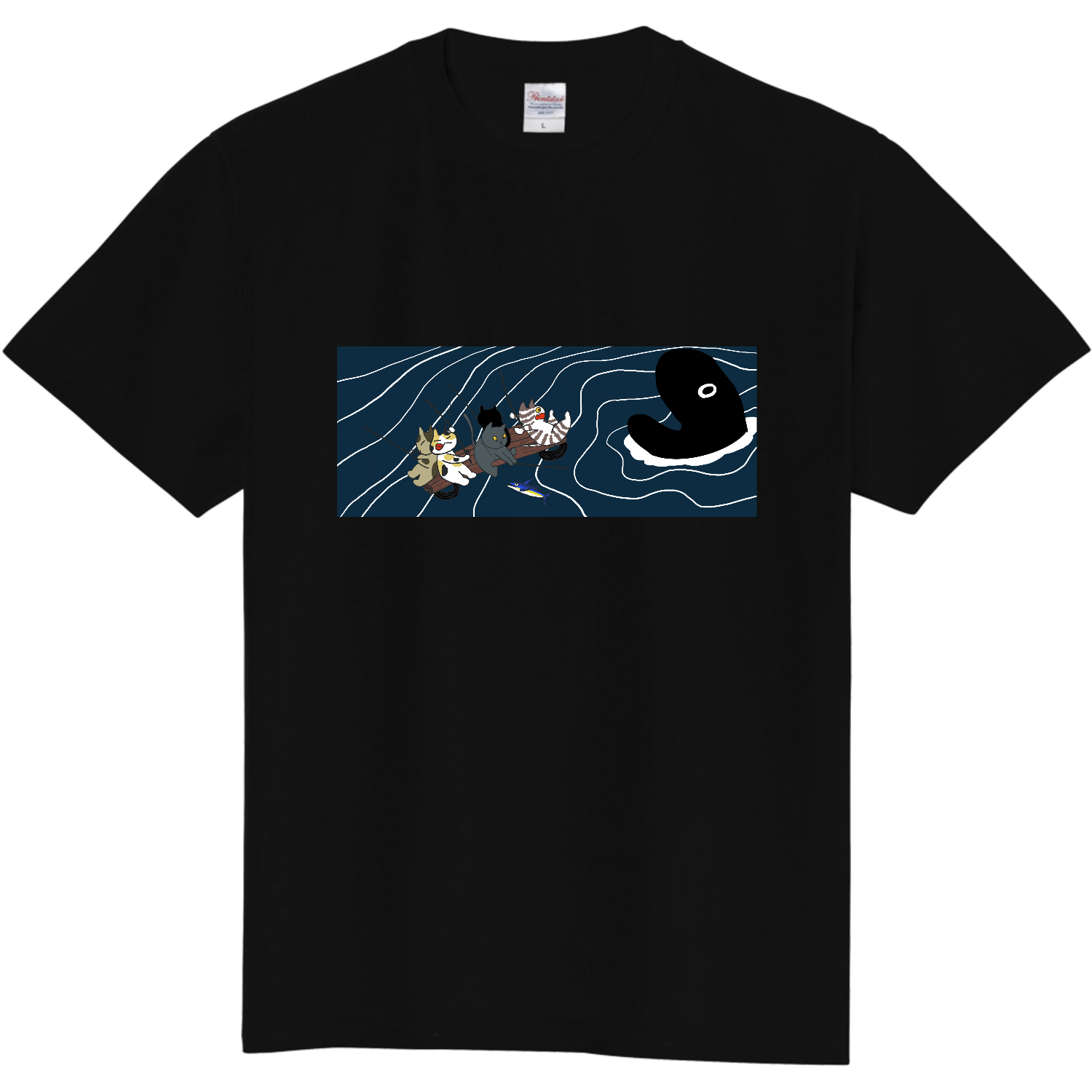 ねこの魚釣り キッズＴシャツ