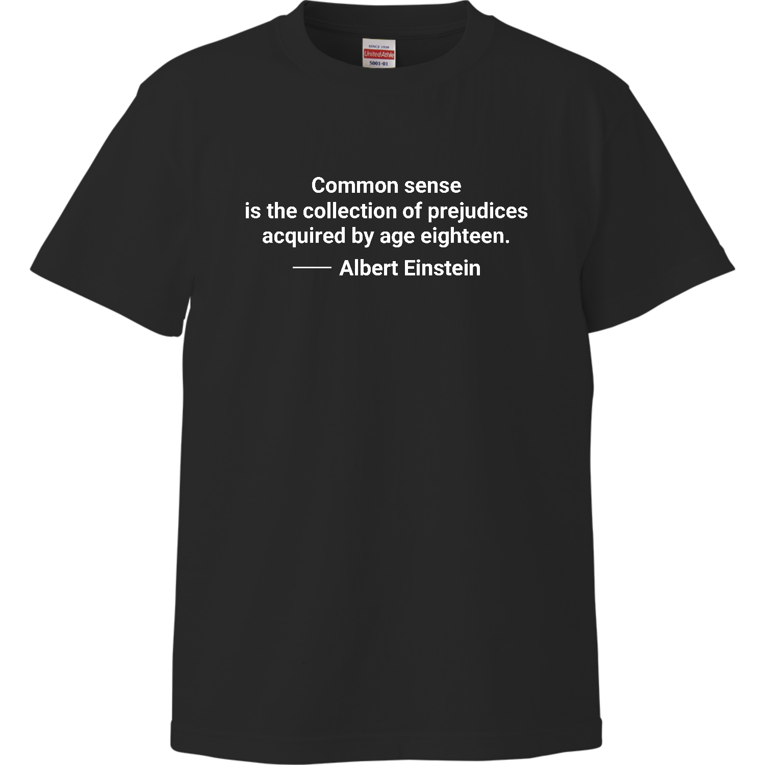 【アインシュタイン名言・英文】常識とは１８歳までに身につけた偏見のコレクションである（Common sense is the collection～） ハイクオリティーTシャツ