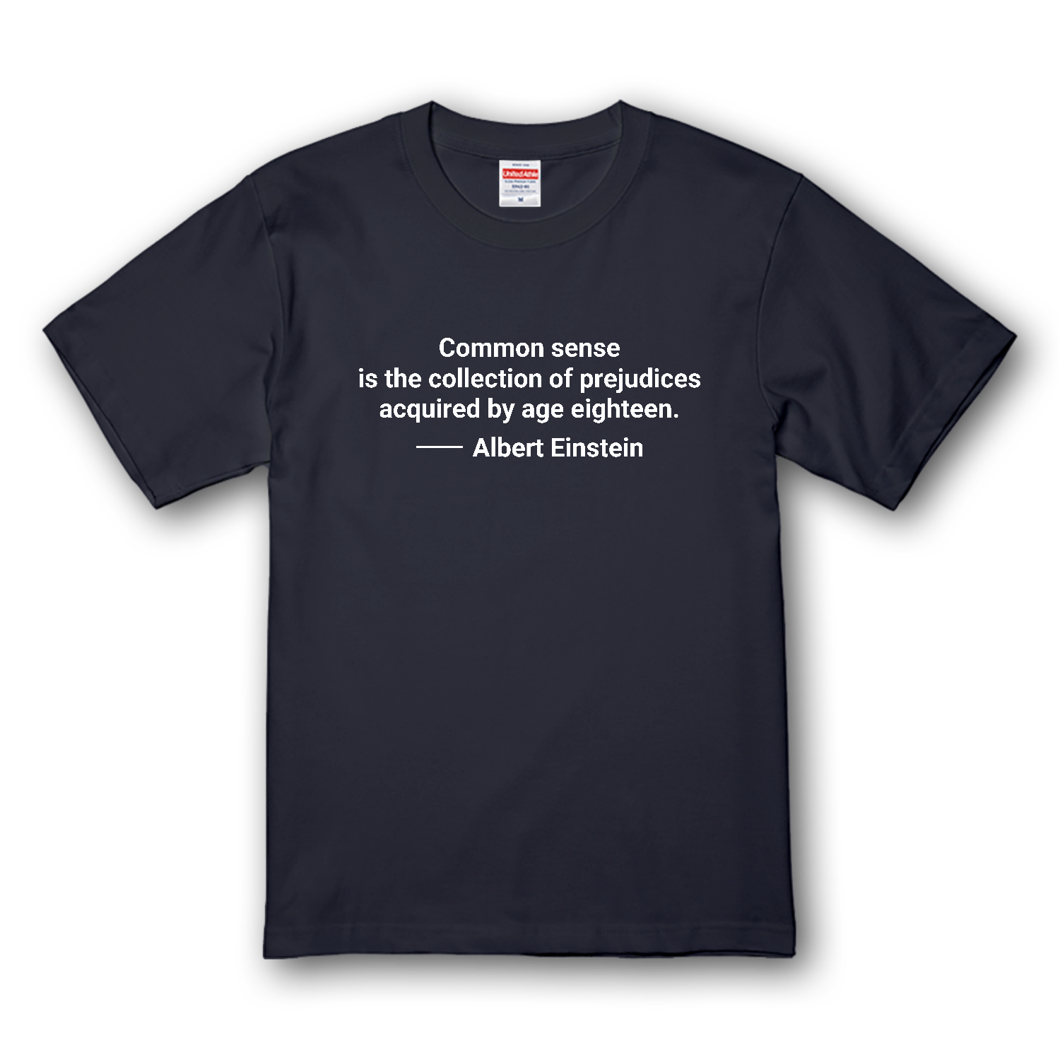 【アインシュタイン名言・英文】常識とは１８歳までに身につけた偏見のコレクションである（Common sense is the collection～） プレミアムTシャツ