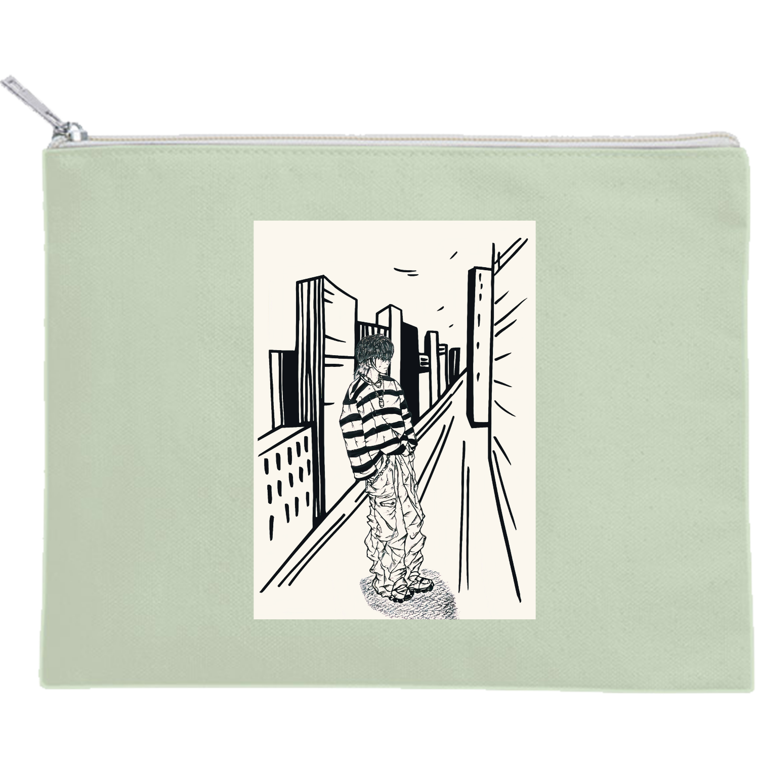 ボーっと… キャンバスフラットポーチ（M）【白プリント有】