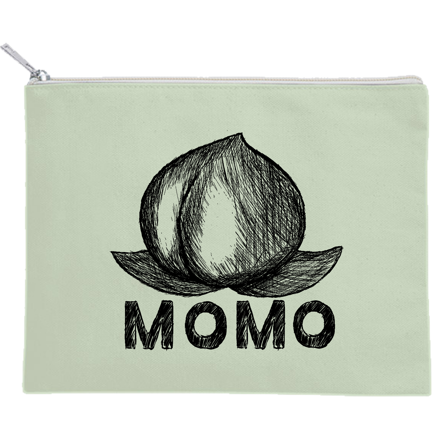 momo手書き キャンバスフラットポーチ（M）【白プリント有】