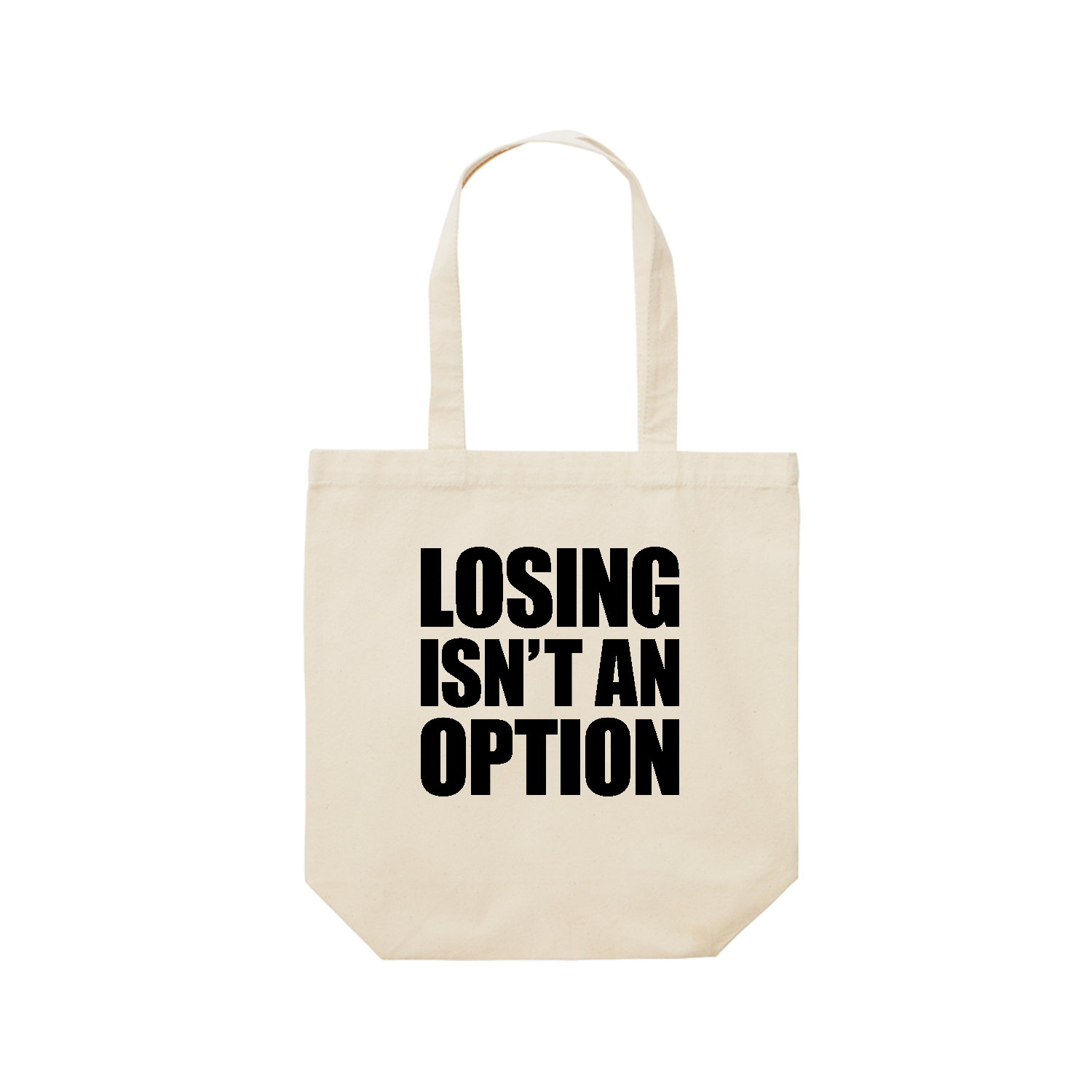 LOSING ISN'T AN OPTION レギュラーキャンバストートバッグ(M) (フルカラー転写プリント)