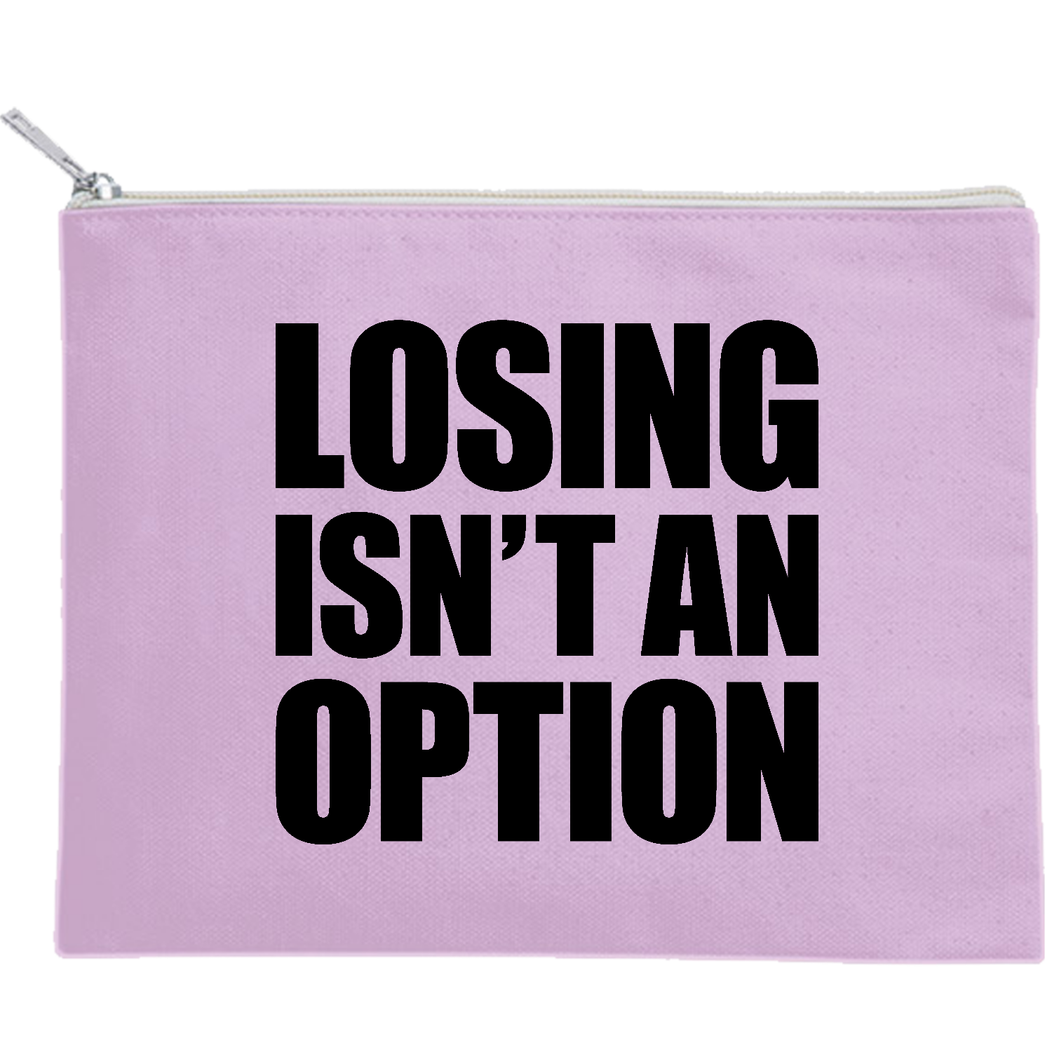 LOSING ISN'T AN OPTION キャンバスフラットポーチ（M）【白プリント有】