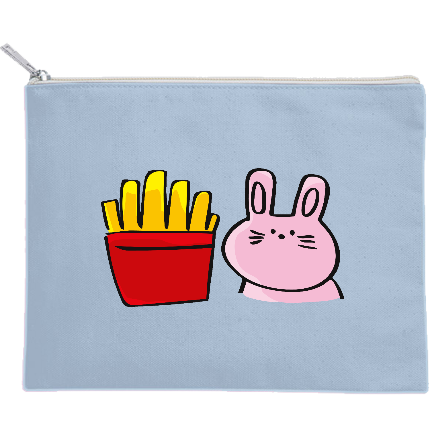 グラフィックシリーズ「うさぎ＆ポテト」 キャンバスフラットポーチ（M）【白プリント有】