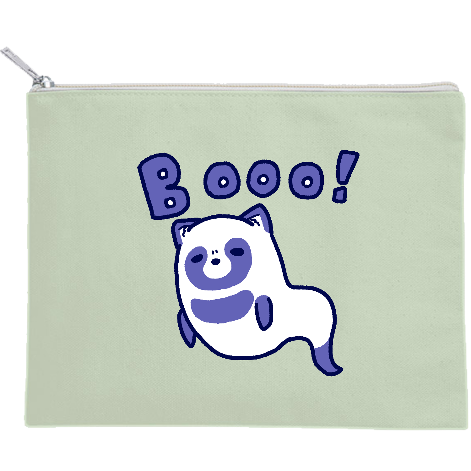 おばけたぬき キャンバスフラットポーチ（M）【白プリント有】