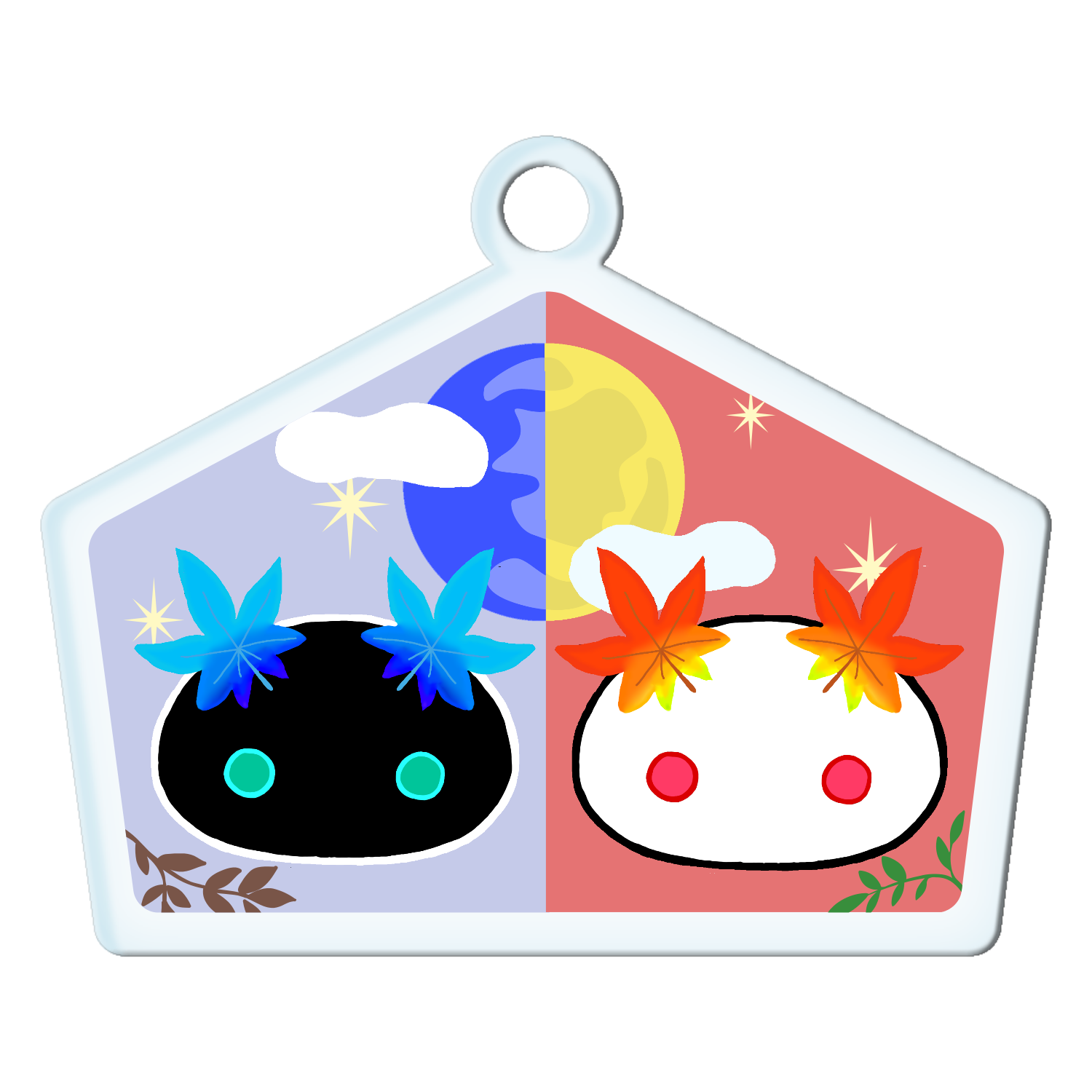 雪うさぎ？　秋 アクリルキーホルダー絵馬形 (4cm)