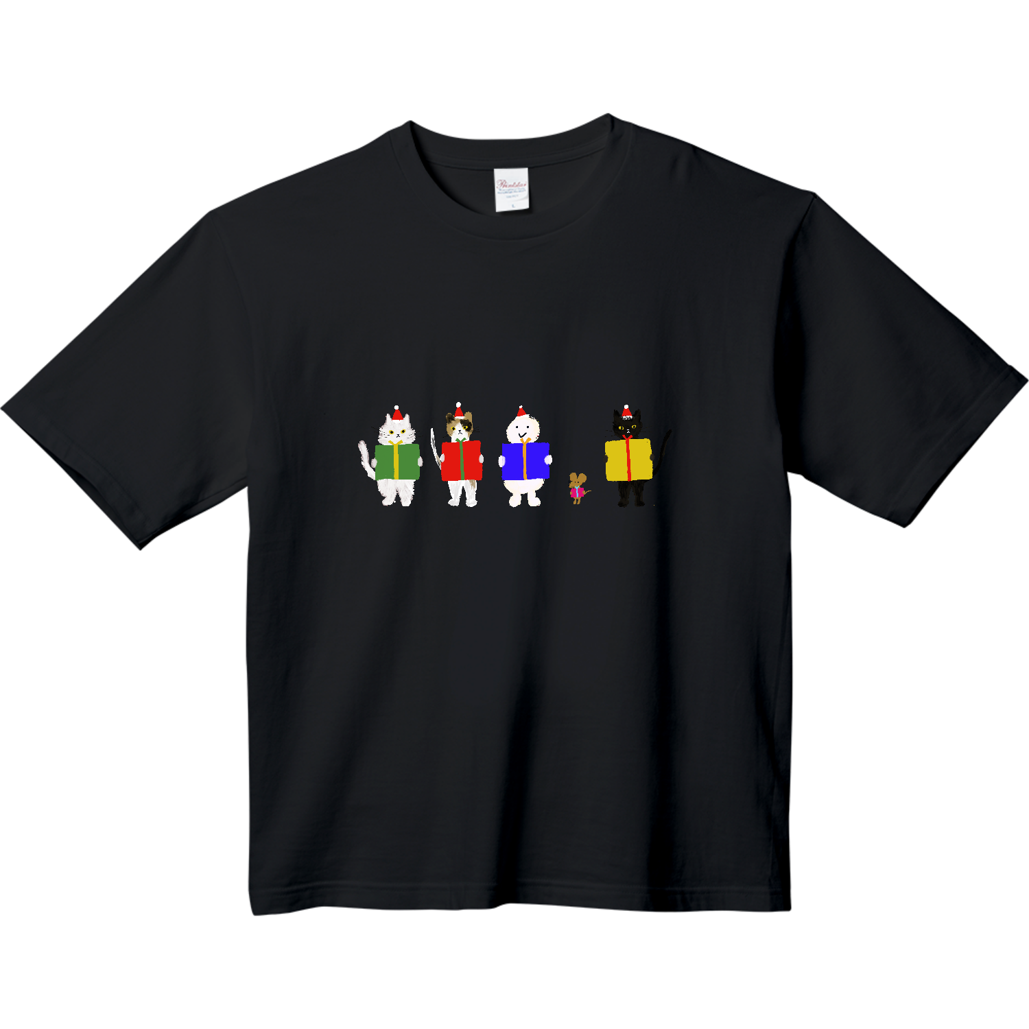 ねこ、ねずみ、雪だるまのクリスマスプレゼント ヘビーウェイト ビッグシルエットTシャツ