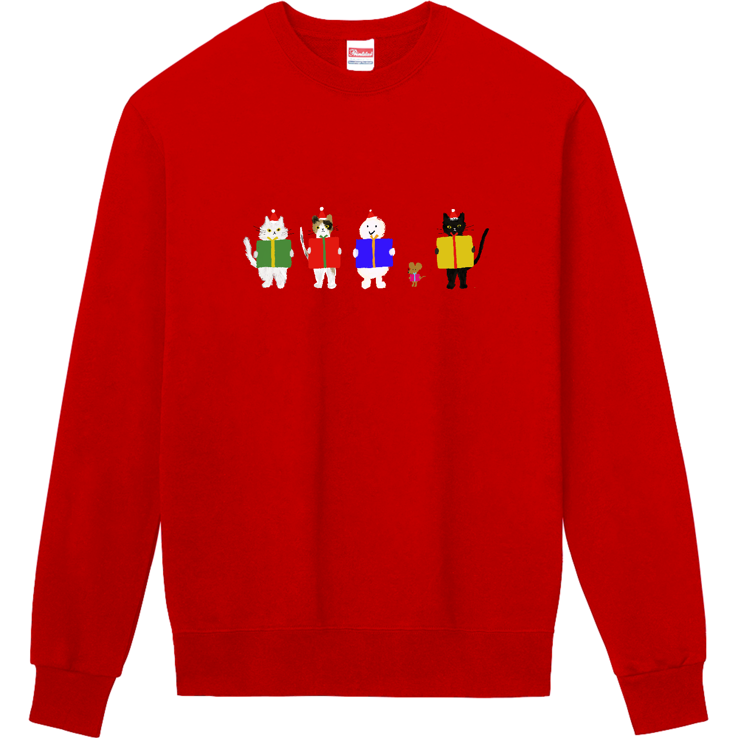 ねこ、ねずみ、雪だるまのクリスマスプレゼント 定番スウェット