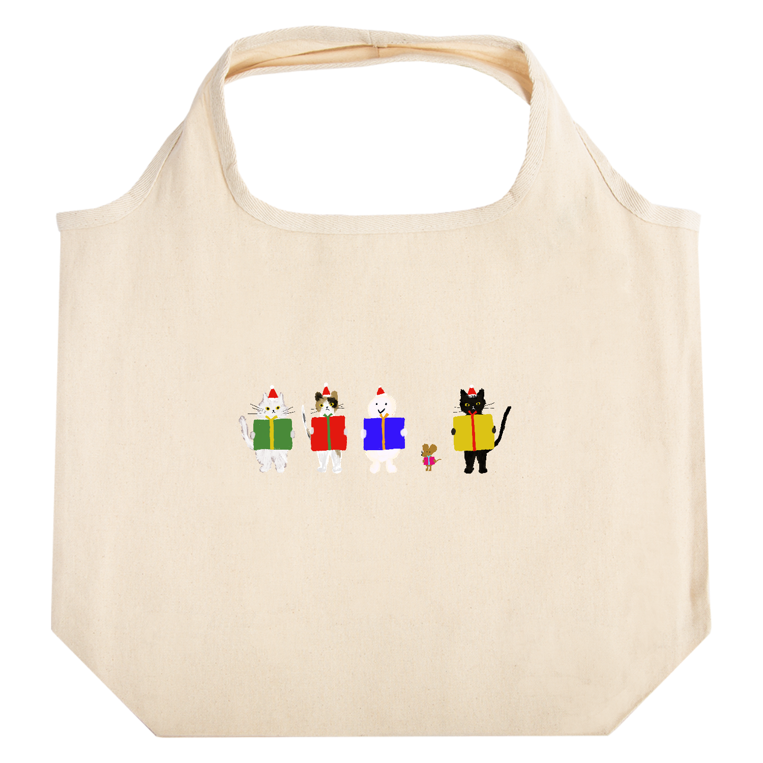 ねこ、ねずみ、雪だるまのクリスマスプレゼント たためるマルシェ【白プリントあり】