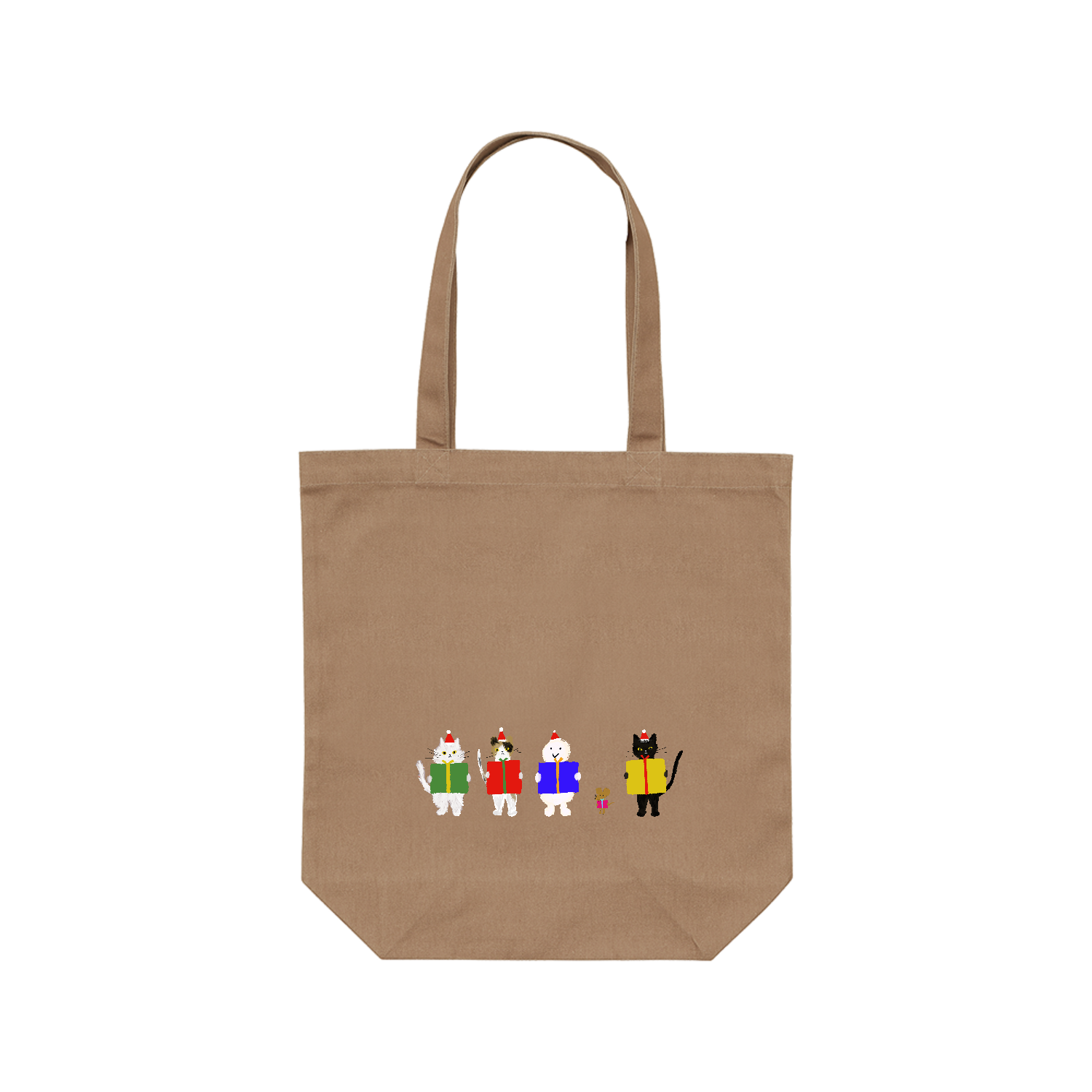 ねこ、ねずみ、雪だるまのクリスマスプレゼント レギュラーキャンバストートバッグ(M) (フルカラー転写プリント)