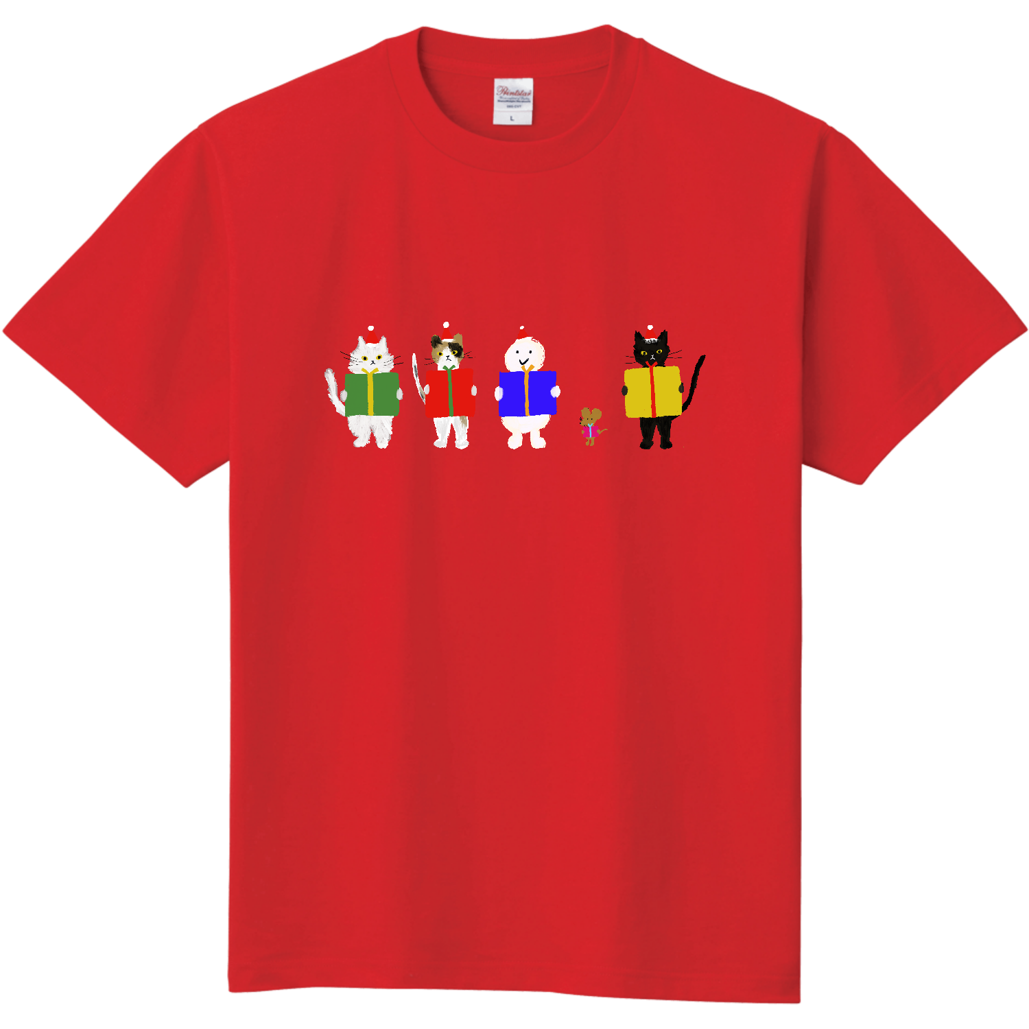 ねこ、ねずみ、雪だるまのクリスマスプレゼント キッズＴシャツ