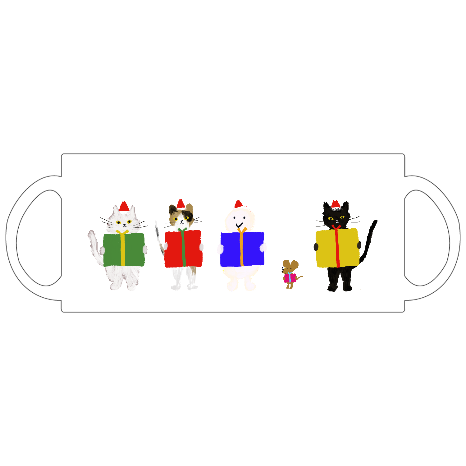 ねこ、ねずみ、雪だるまのクリスマスプレゼント 定番マグカップ