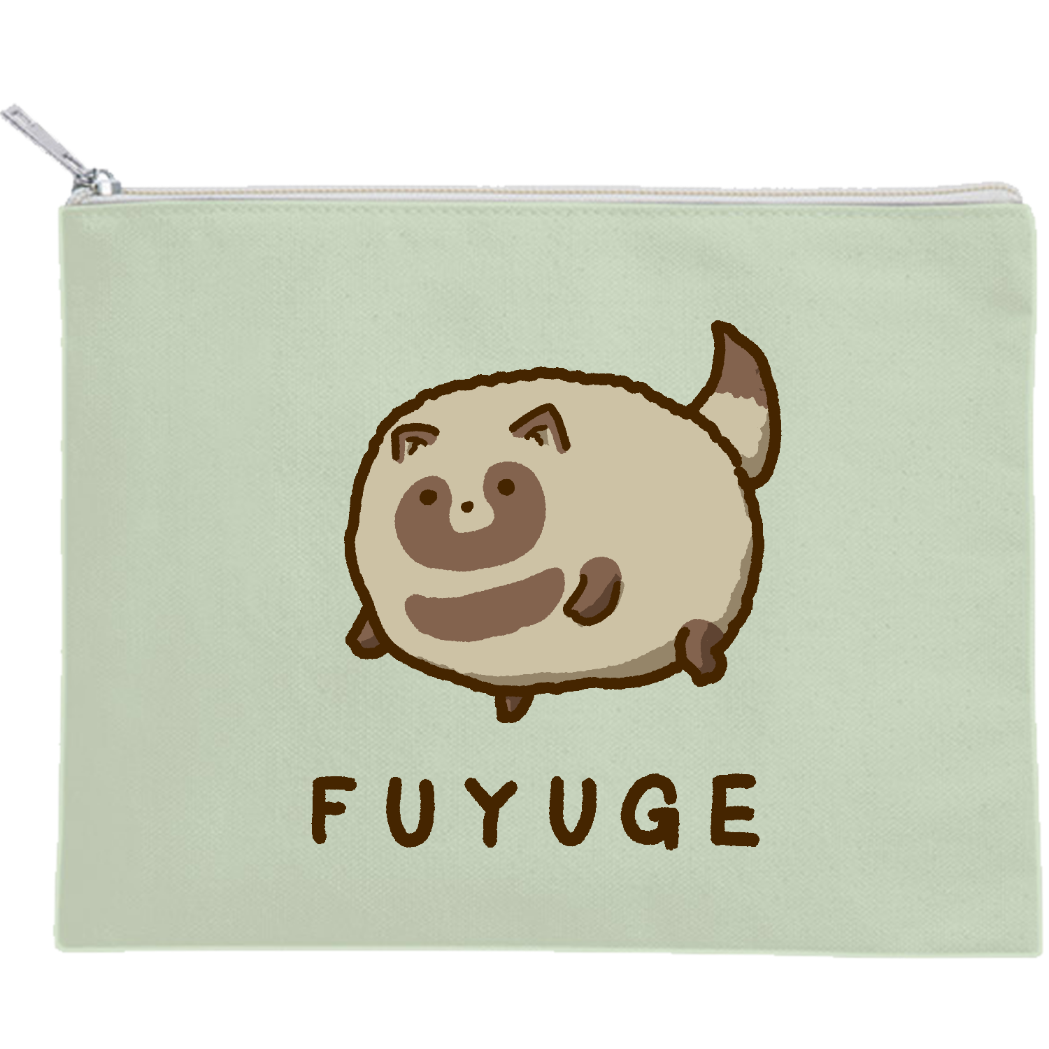 冬毛のたぬき キャンバスフラットポーチ（M）【白プリント有】