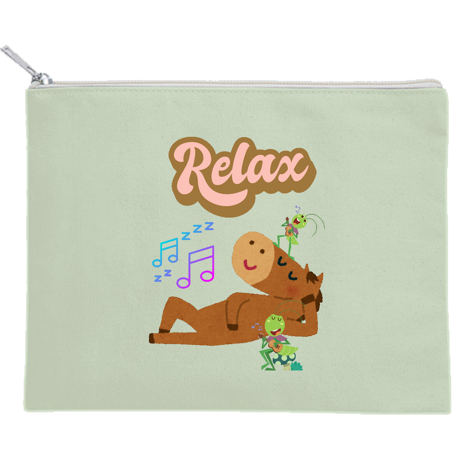 馬の昼寝 キャンバスフラットポーチ（M）【白プリント有】