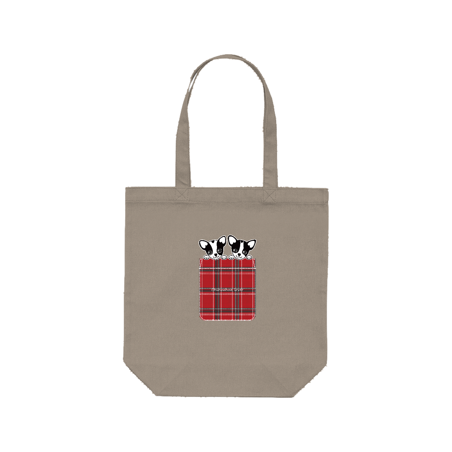 牛柄チワワポケットチェック柄（B） レギュラーキャンバストートバッグ(M) (フルカラー転写プリント)
