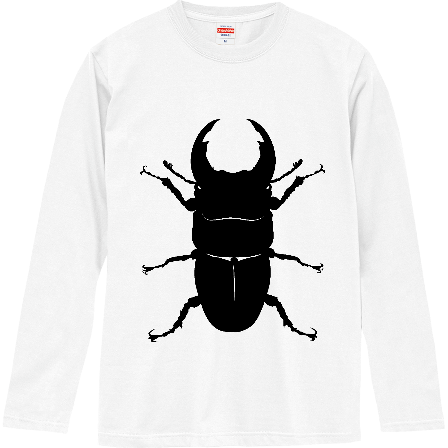 オオクワガタのシンプルシルエット！昆虫好きに！ ロングスリーブTシャツ