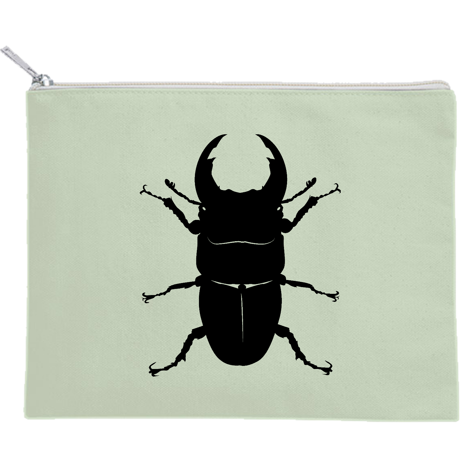 オオクワガタのシンプルシルエット！昆虫好きに！ キャンバスフラットポーチ（M）【白プリント有】
