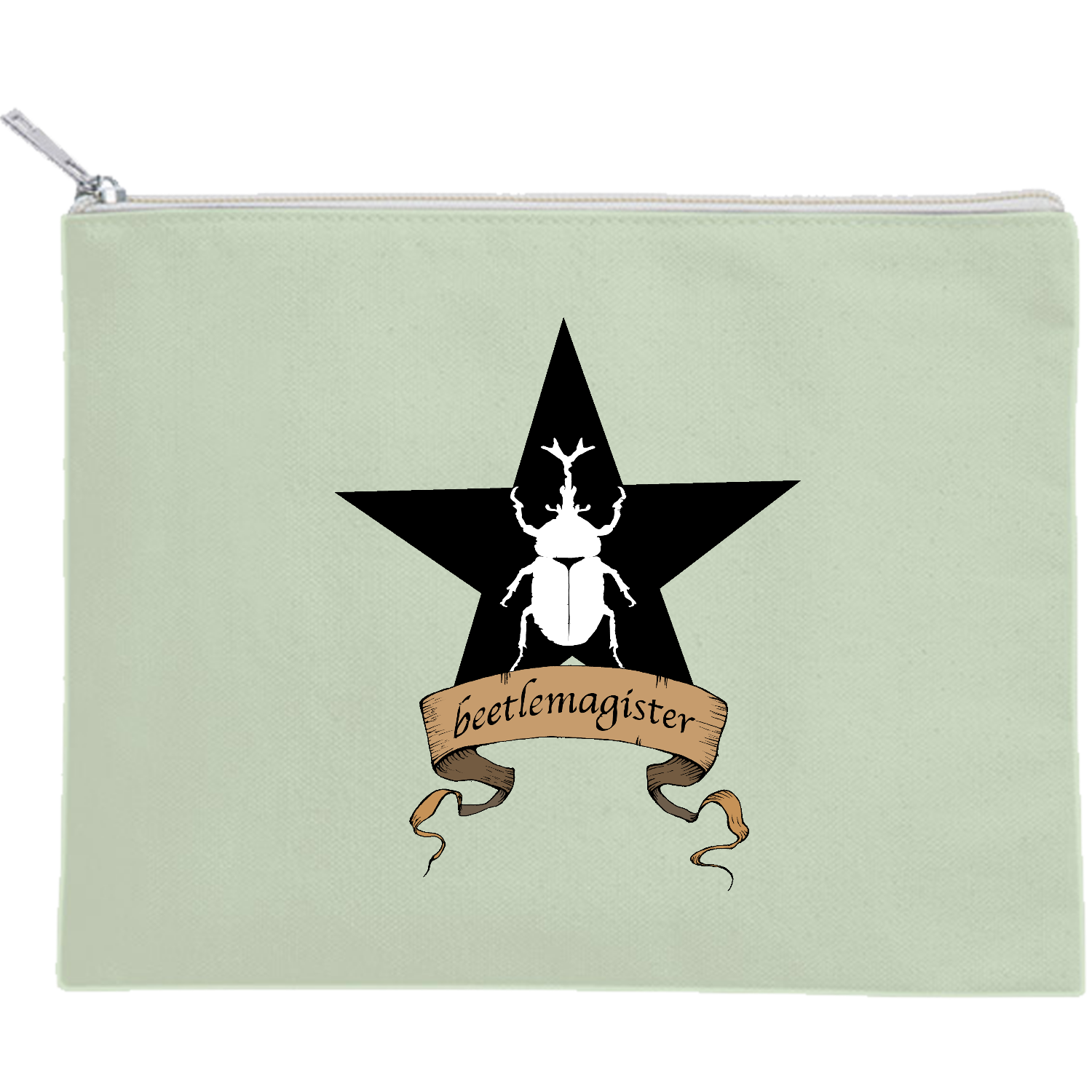 カブトムシマスターの称号　ーおしゃれなカブトムシグッズ キャンバスフラットポーチ（M）【白プリント有】
