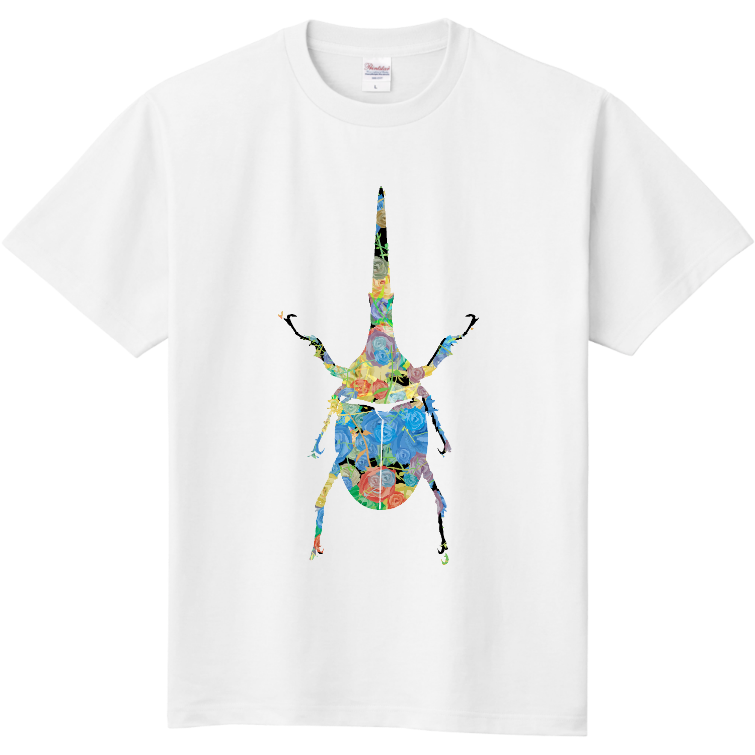 薔薇のヘラクレスオオカブトムシのシルエットアート - 可愛い昆虫マーク 定番Ｔシャツ