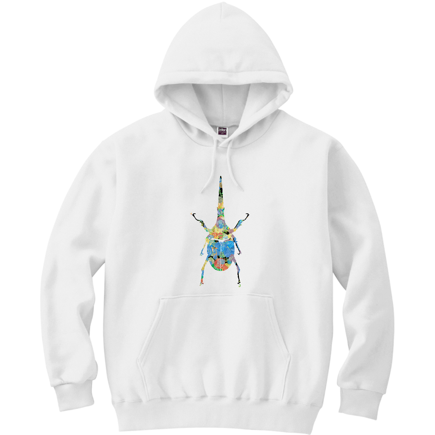 薔薇のヘラクレスオオカブトムシのシルエットアート - 可愛い昆虫マーク 軽量プルパーカー (長袖プリント)