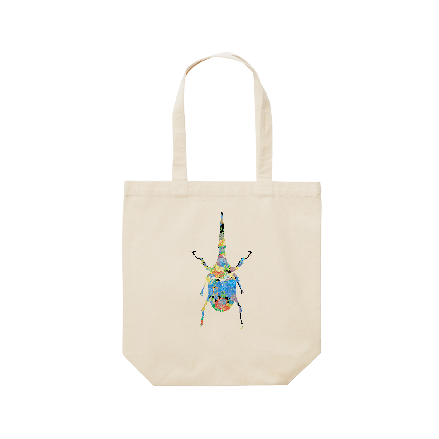 薔薇のヘラクレスオオカブトムシのシルエットアート - 可愛い昆虫マーク レギュラーキャンバストートバッグ(M) (フルカラー転写プリント)