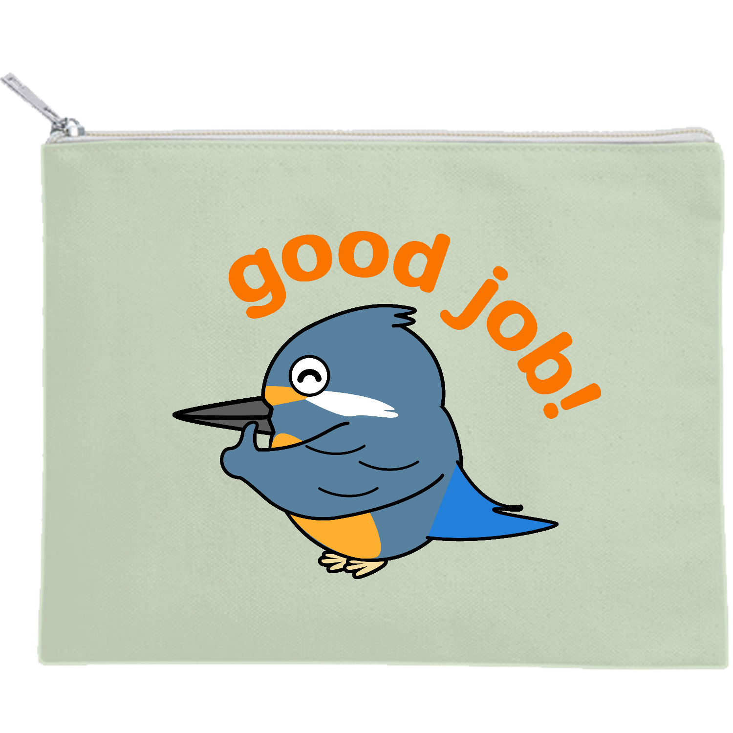 グッジョブカワセミちゃん - 可愛い野鳥のイラストグッズ キャンバスフラットポーチ（M）【白プリント有】