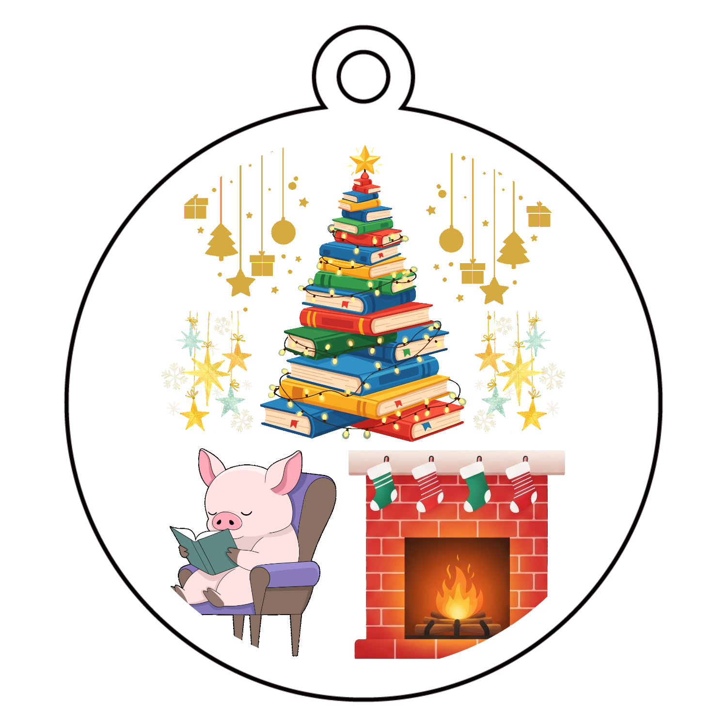 メリクリ　読書する豚さん アクリルキーホルダー　丸型 (6cm)