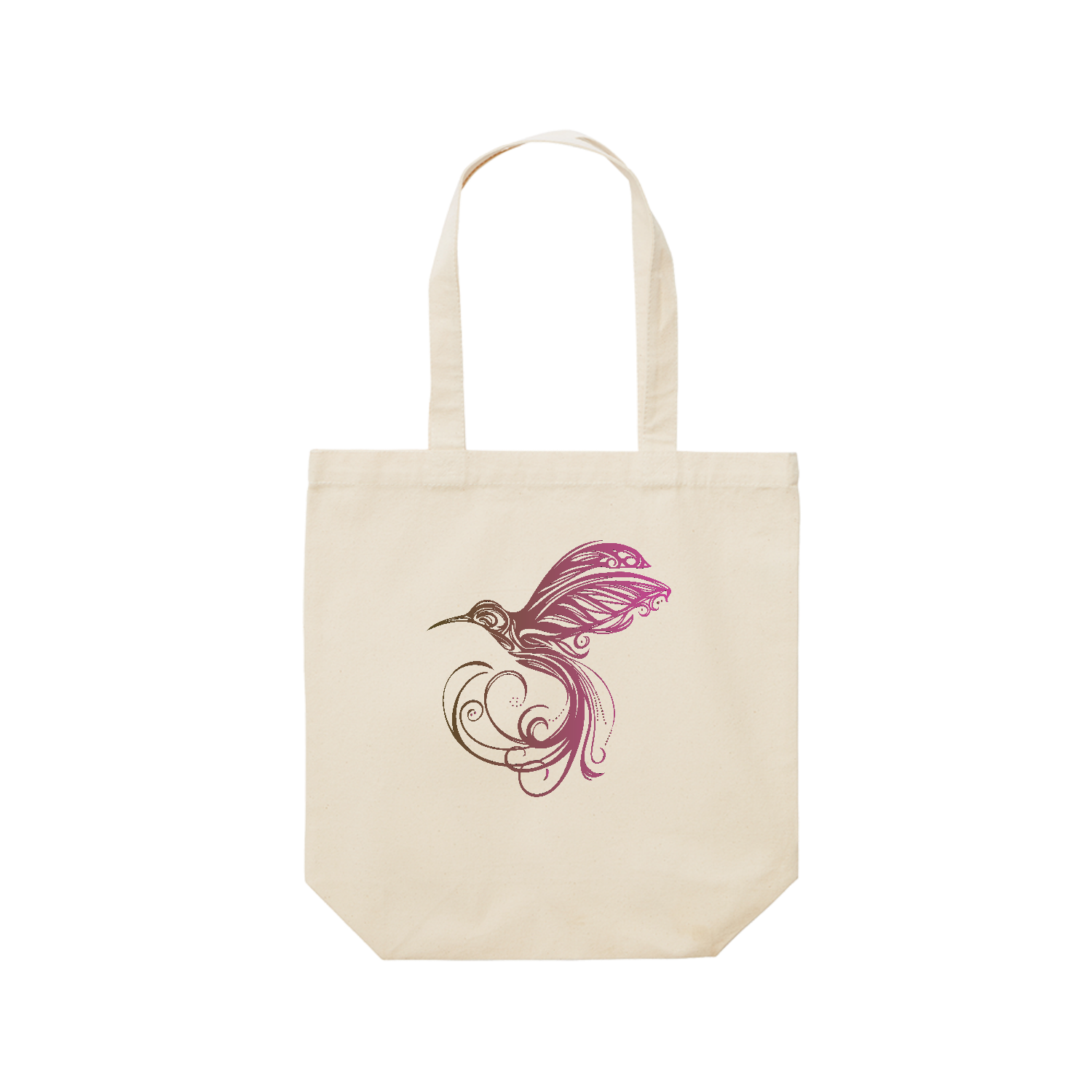 美しいハチドリのトライバルアートデザインマーク レギュラーキャンバストートバッグ(M) (フルカラー転写プリント)