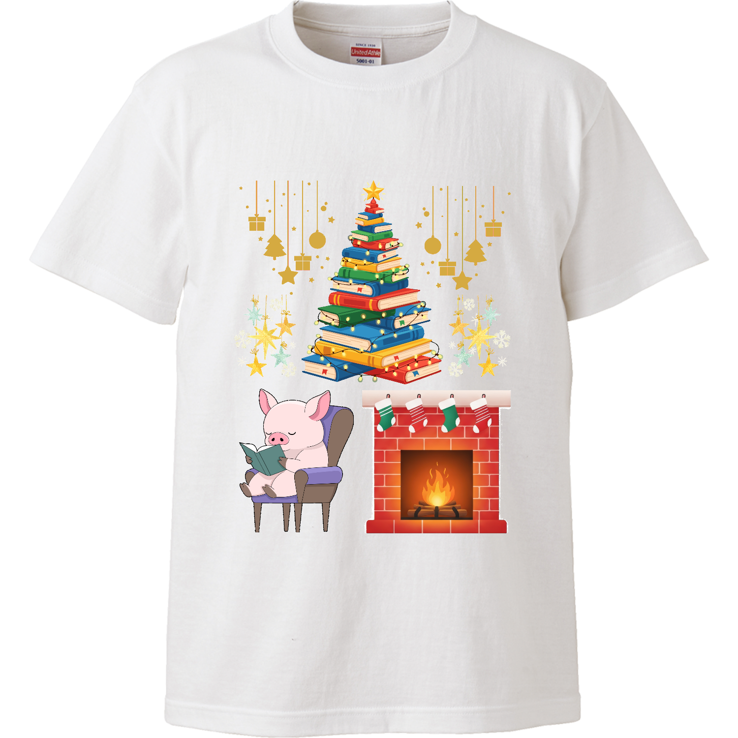 メリクリ　読書する豚さん ハイクオリティーキッズTシャツ