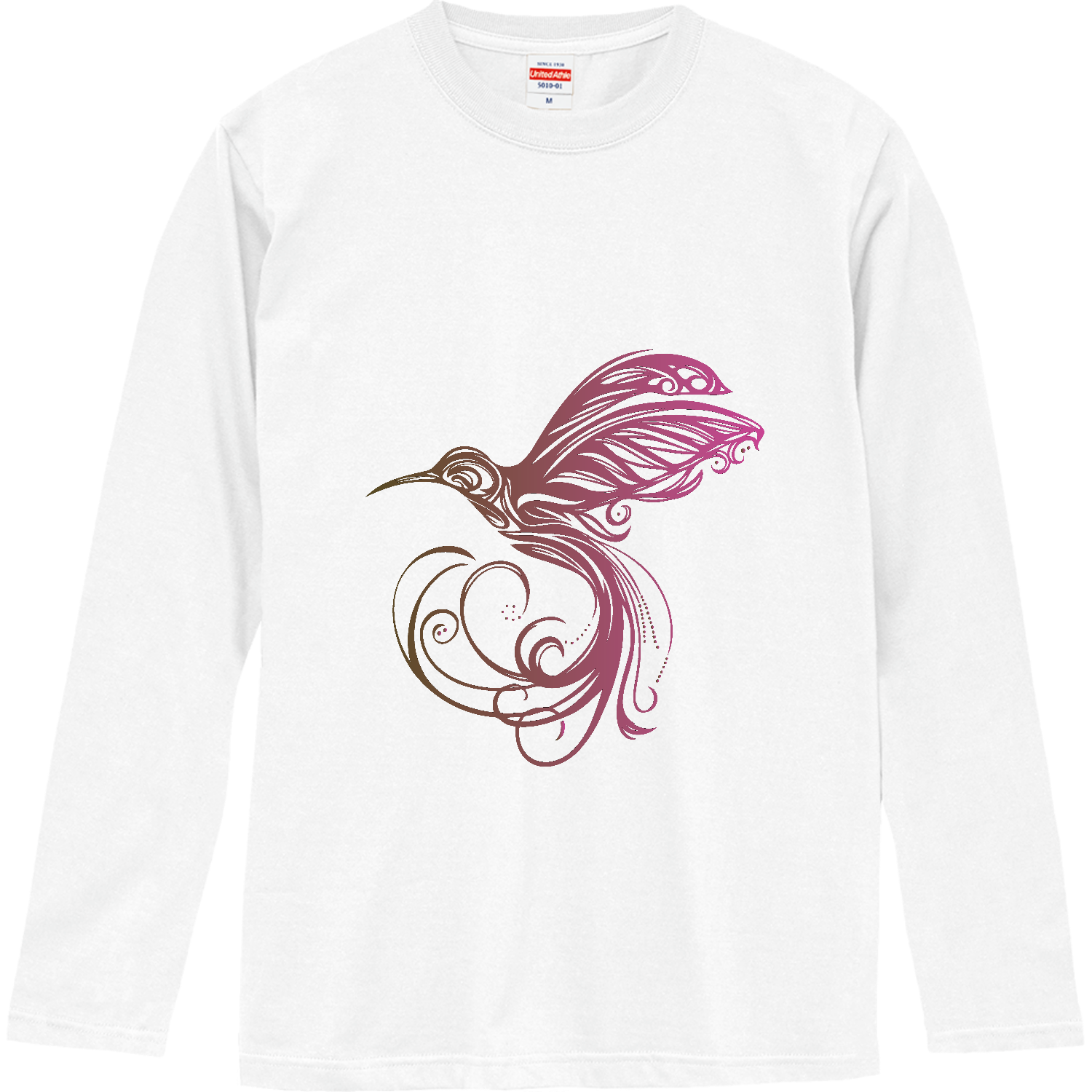 美しいハチドリのトライバルアートデザインマーク ロングスリーブTシャツ