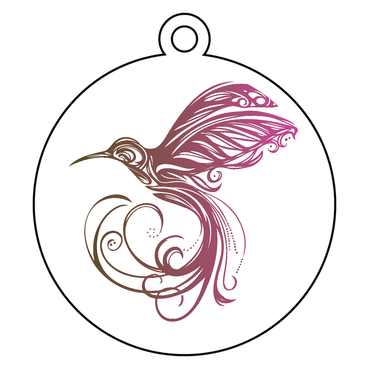 美しいハチドリのトライバルアートデザインマーク アクリルキーホルダー　丸型 (6cm)