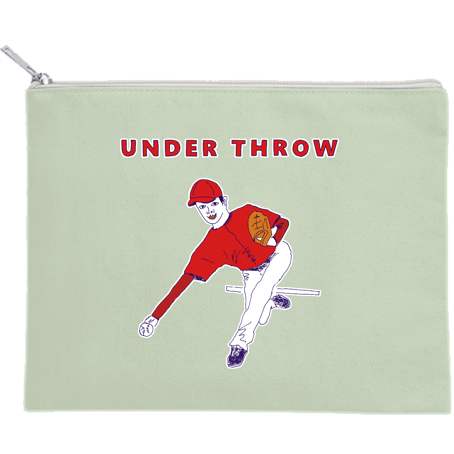 野球デザイン「アンダースロー」 キャンバスフラットポーチ（M）【白プリント有】