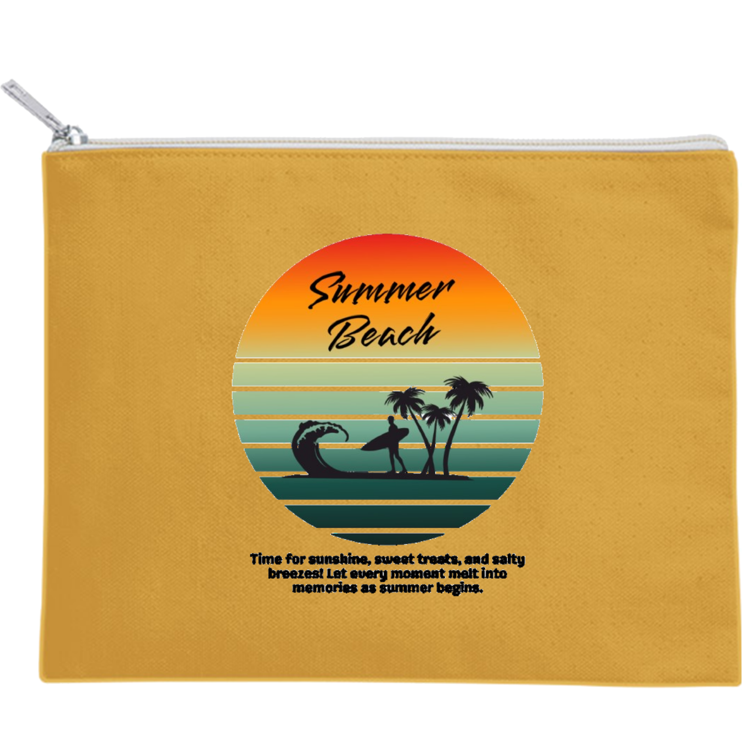 summer beach☆surfing キャンバスフラットポーチ（M）【白プリント有】