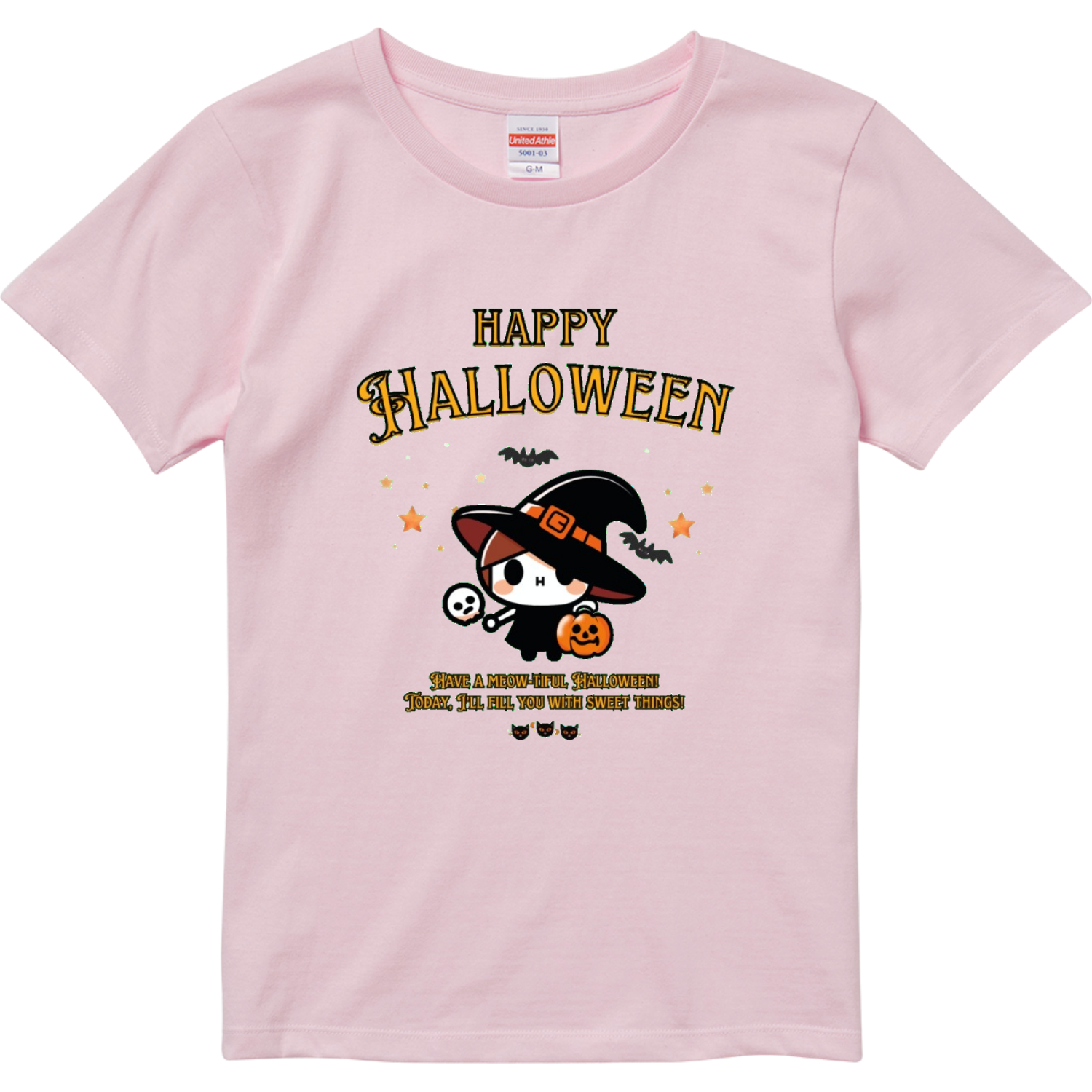 Halloween☆ニャン yellow ハイクオリティーTシャツ（ガールズ）