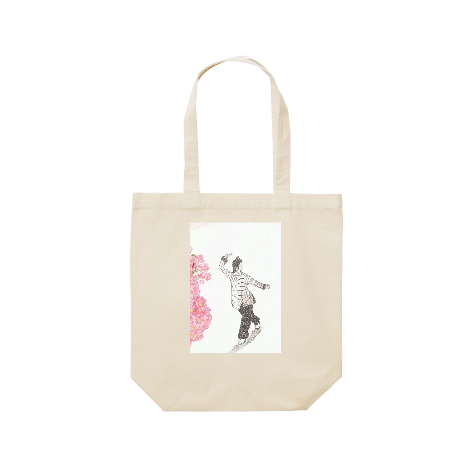 太極拳、女子、華麗、スポーツ、イラスト レギュラーキャンバストートバッグ(M) (フルカラー転写プリント)