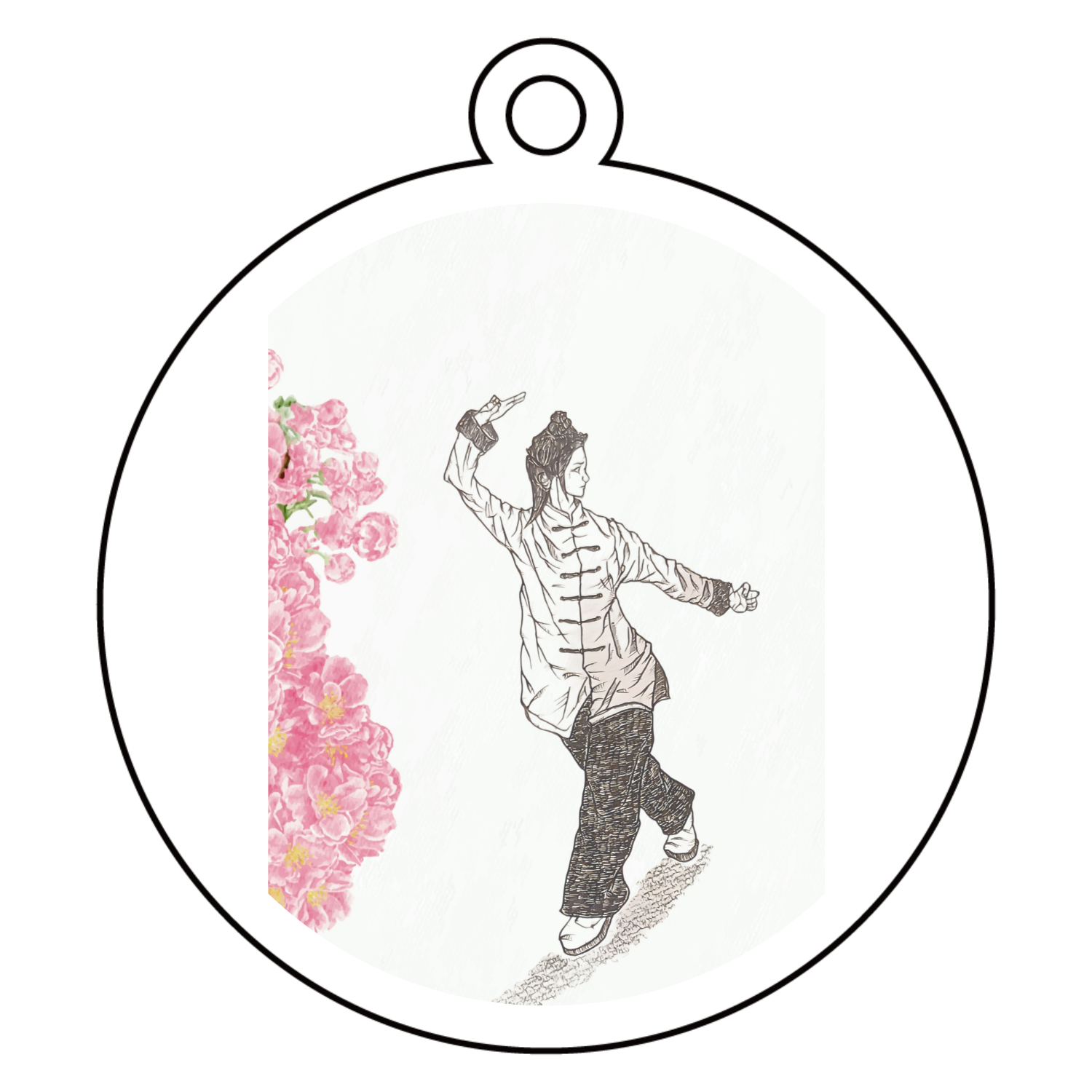 太極拳、女子、華麗、スポーツ、イラスト アクリルキーホルダー　丸型 (6cm)