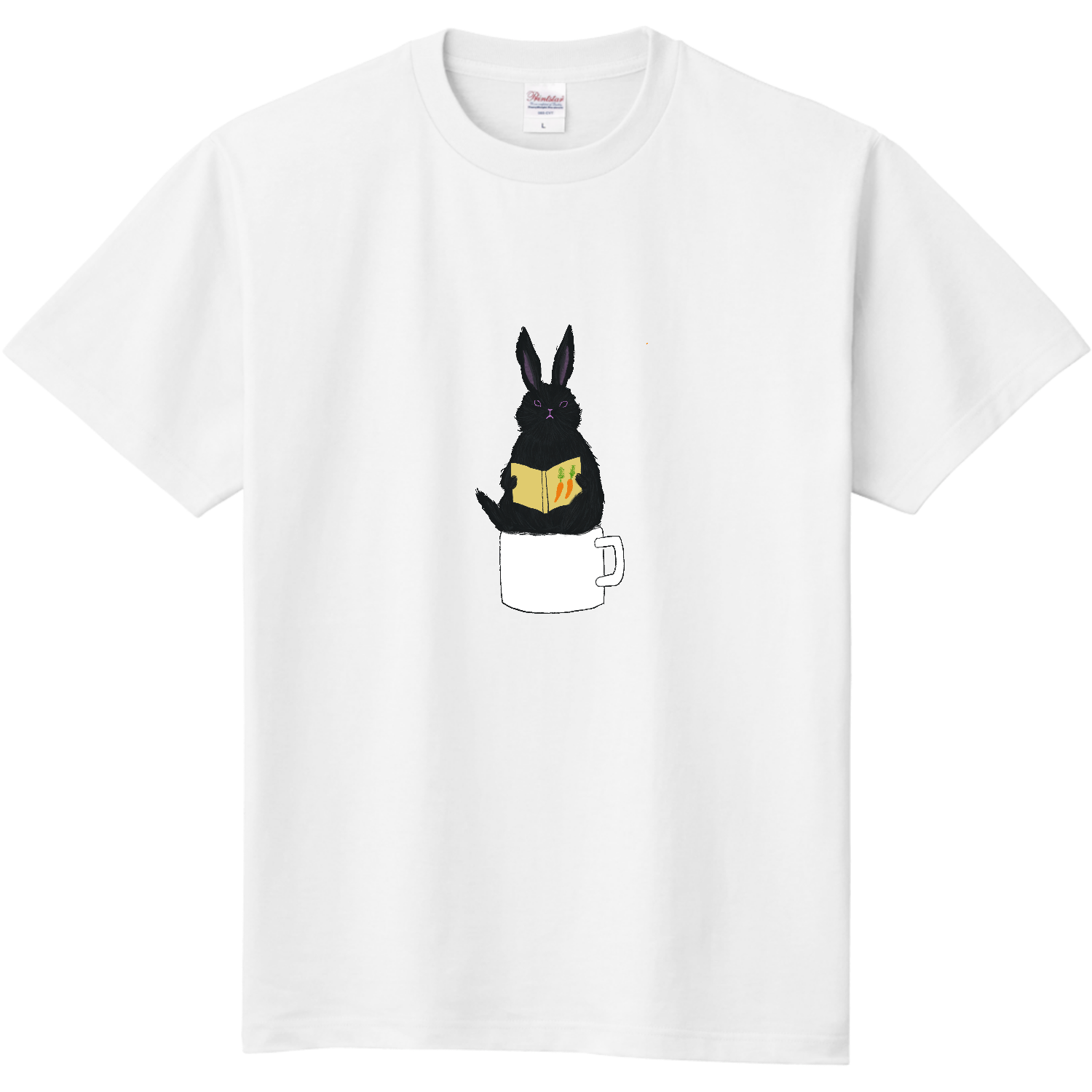 【LABO】RILY リップ Tシャツ ブラック ホワイト 黒うさぎの読書 Tシャツ｜きなこもち - オリラボマーケット