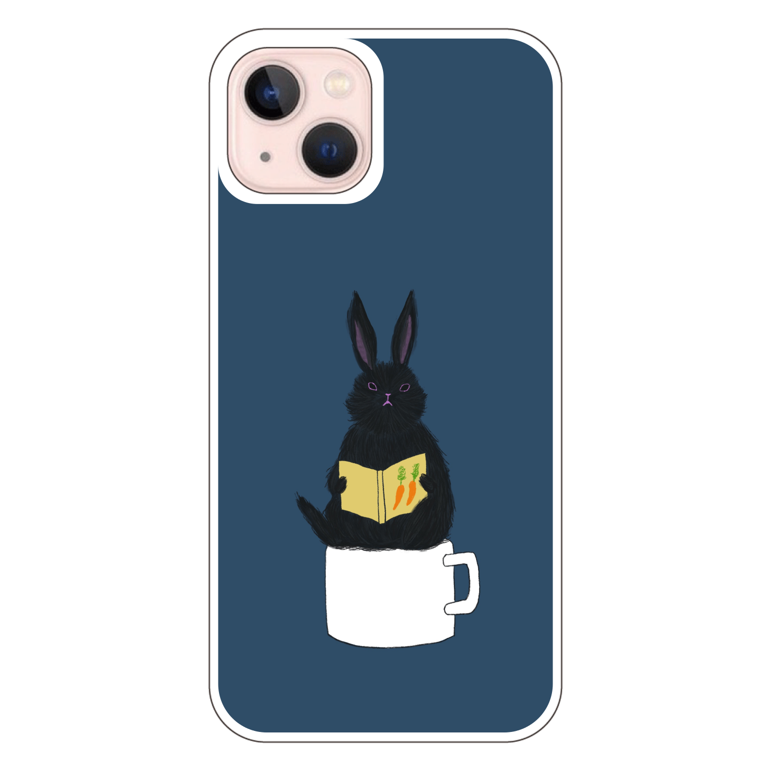 黒うさぎの読書 iPhone13 (白/黒) 