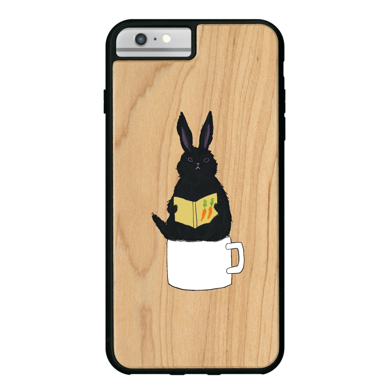 黒うさぎの読書 iPhone6/6S Plus ウッドケース