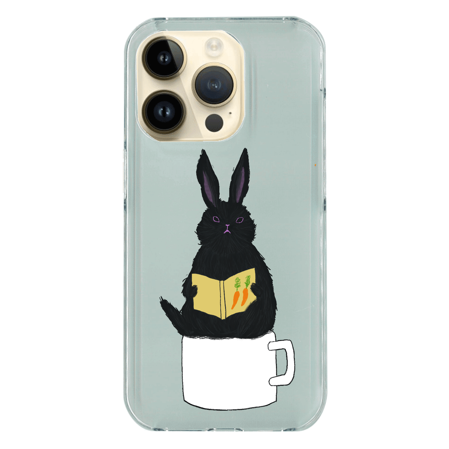 黒うさぎの読書 iPhone14 Pro (透明) 