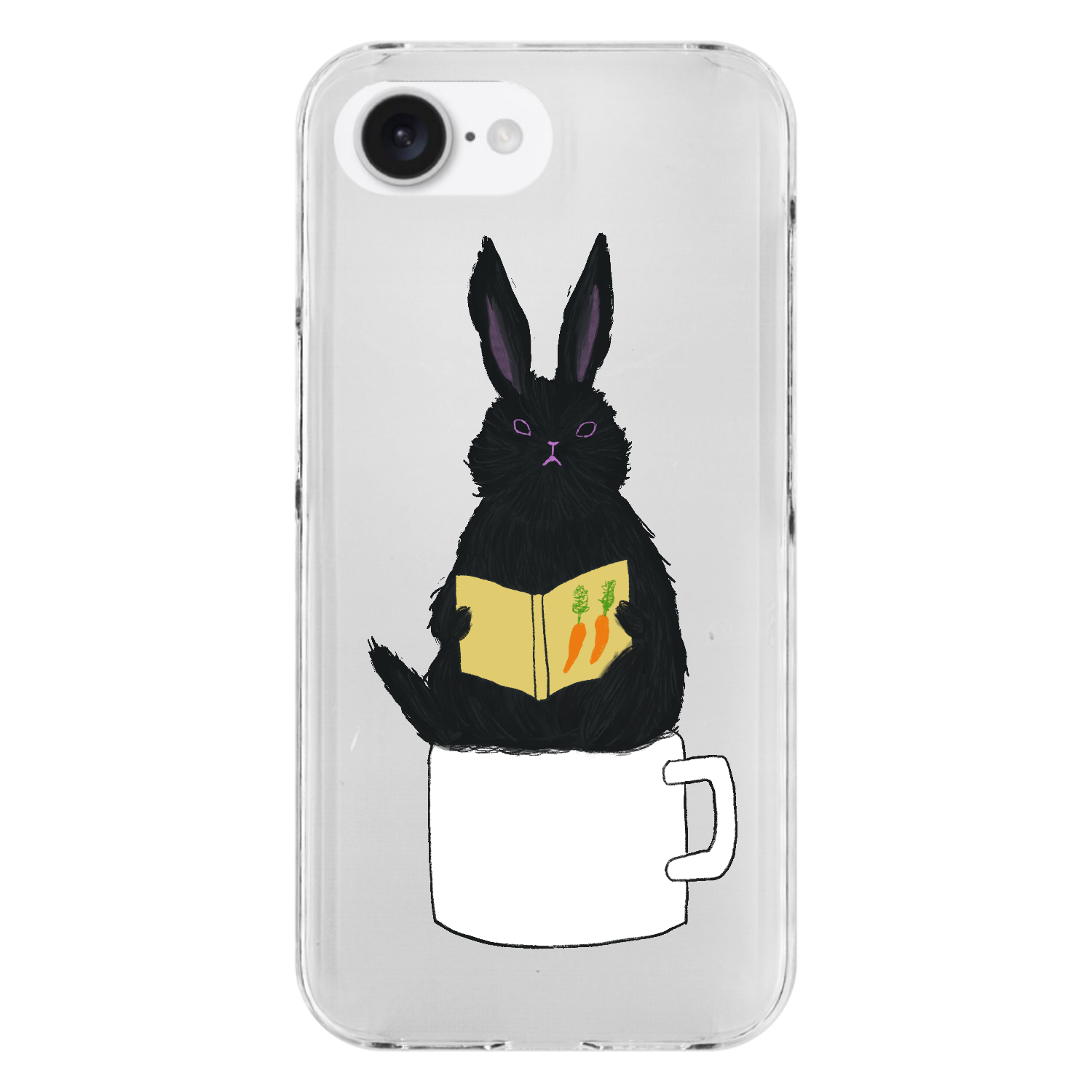 黒うさぎの読書 iPhone16e (透明)(ハードケース)