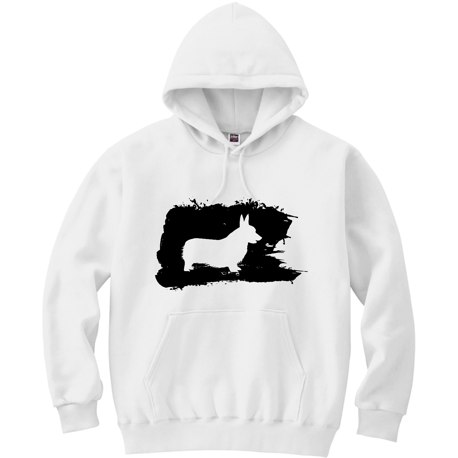 コーギーの和風墨絵マーク 軽量プルパーカー (長袖プリント)