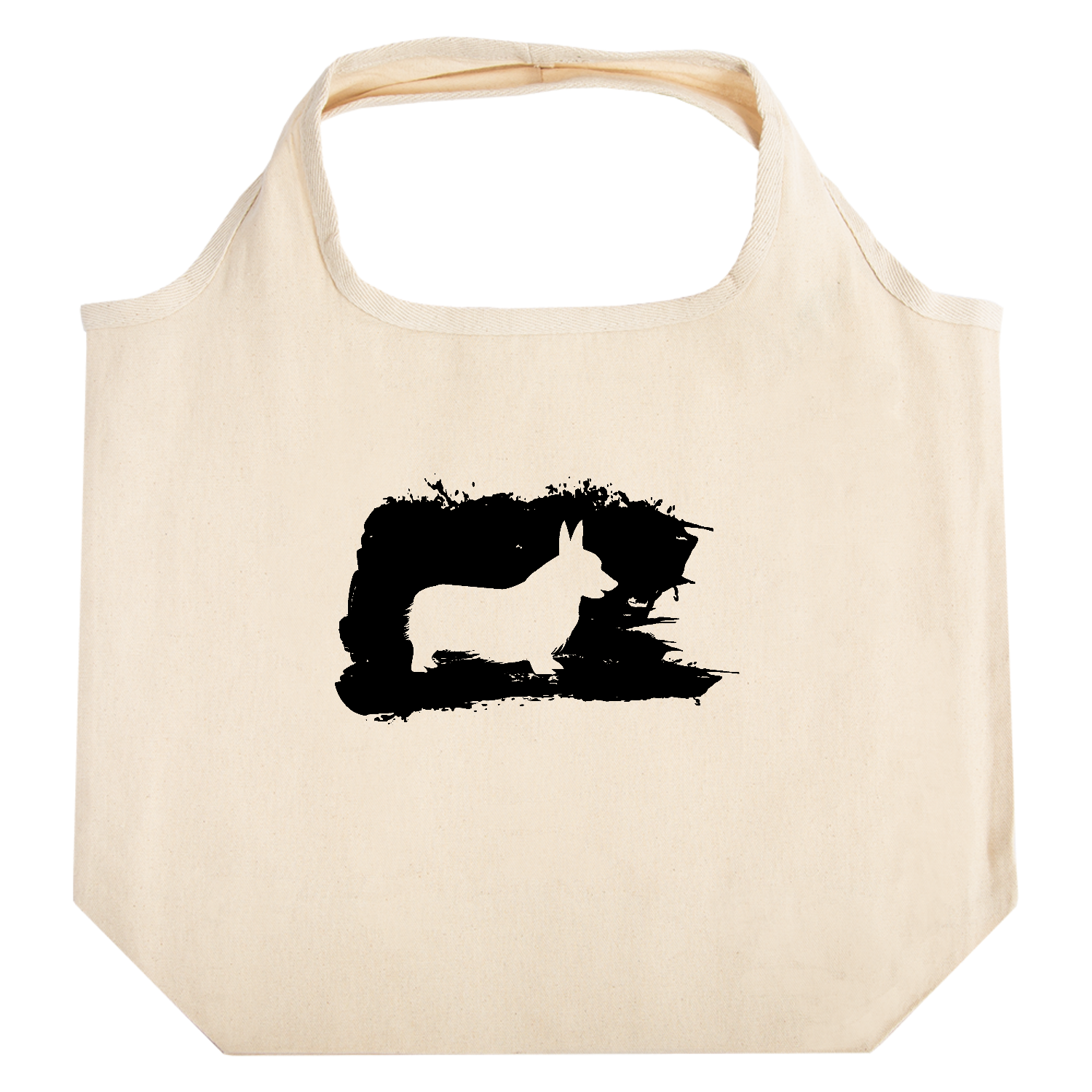 コーギーの和風墨絵マーク たためるマルシェ【白プリントあり】